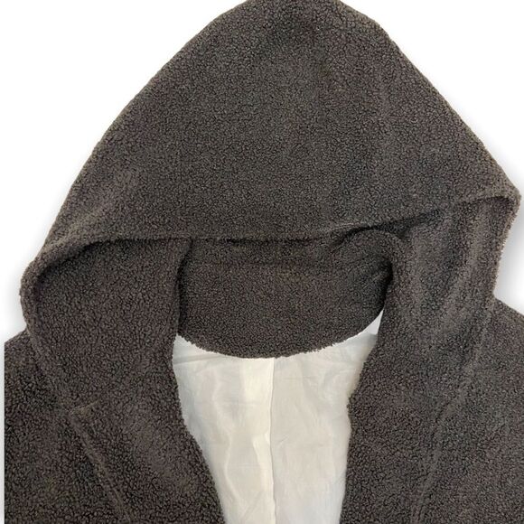 Olive Green Teddy Open Front Hooded Cardigan Jacket - Picture 3 of 8